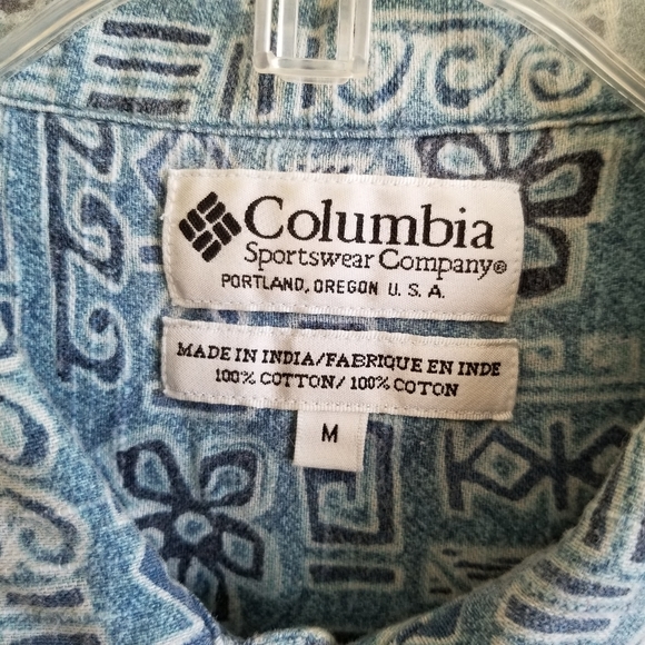 Vintage Columbia Shirt Mens M Button  Up Short Sleeve Hawaiian Blue Tribal Aztec - Picture 3 of 12